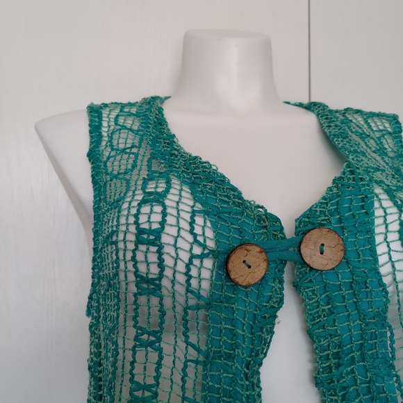 Boho Mesh Turquoise Vest sz 1X - Picture 3 of 5